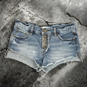 Free People Blue Distressed Micro MiniJean Shorts